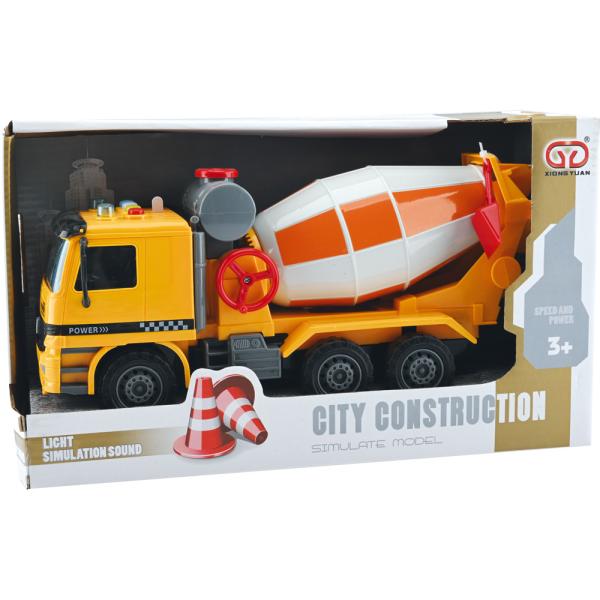 Betonmischer mit Warnsignalen