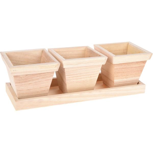 Deko-Holzblumentöpfe, 3 Stck.