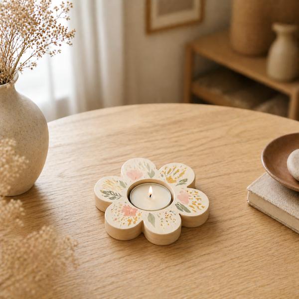 Teelichthalter aus Holz, 3er-Set - Blumen