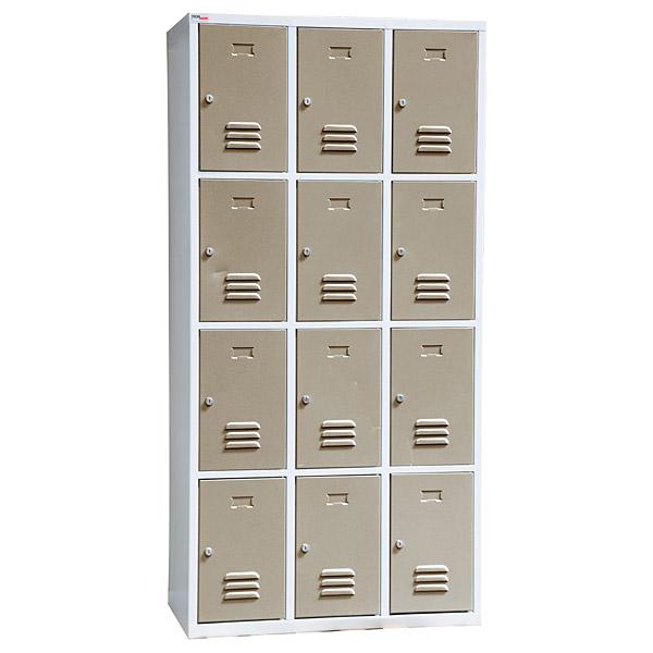 Metallspind, H 180 cm, mit 12 Fächern, grau