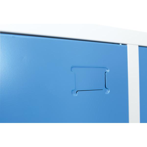 Metallspind, H 180 cm, mit 6 Fächern, Zusatzablage, blau