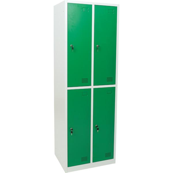 Metallspind, H 180 cm, mit 4 Fächern, Zusatzablage, grün