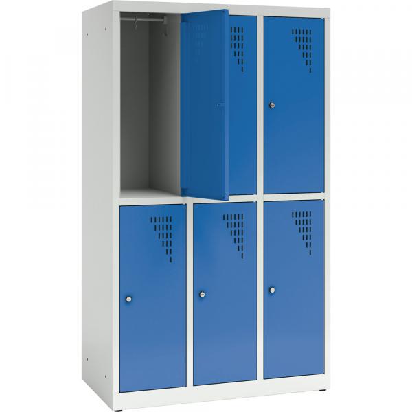 Metallspind, H 150 cm, mit 6 Fächern, Zusatzablage, blau