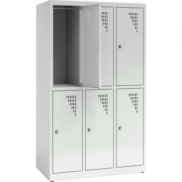 Metallspind, H 150 cm, mit 6 Fächern, Zusatzablage, grau