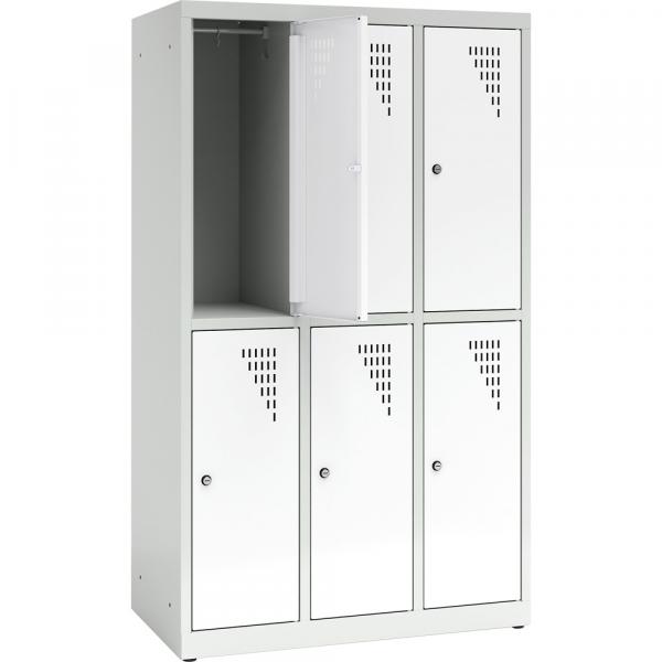 Metallspind, H 150 cm, mit 6 Fächern, Zusatzablage, weiss