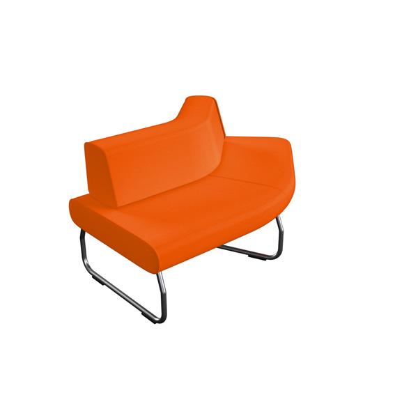 Modul Flow, Sitzbank gebogen, 45°, mit Lehne innen, orange