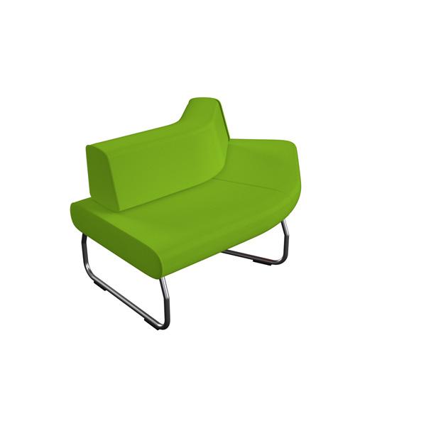 Modul Flow, Sitzbank gebogen, 45°, mit Lehne innen, grün