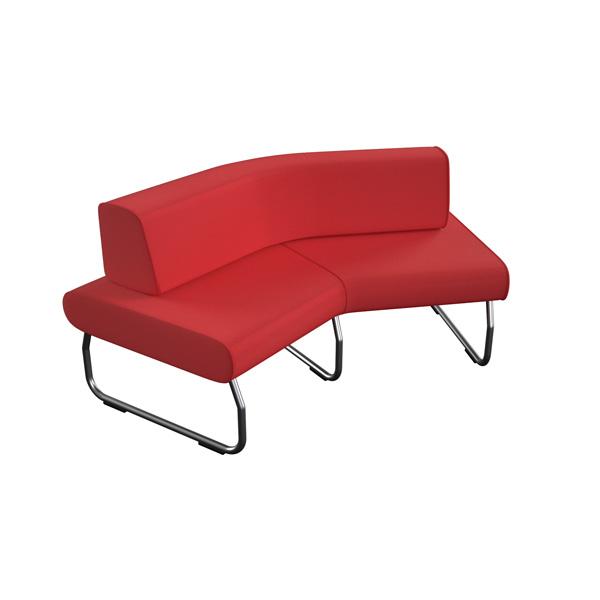 Modul Flow, Sitzbank gebogen, 45°, mit Lehne aussen, rot