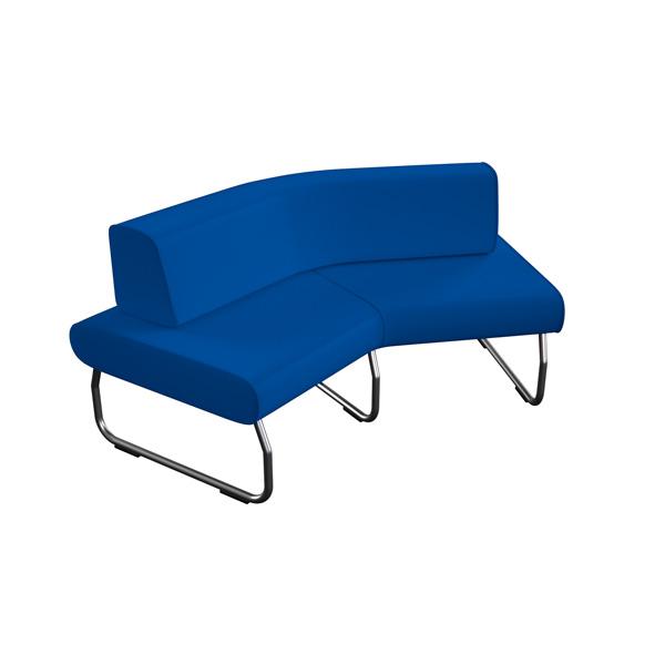 Modul Flow, Sitzbank gebogen, 45°, mit Lehne aussen, blau