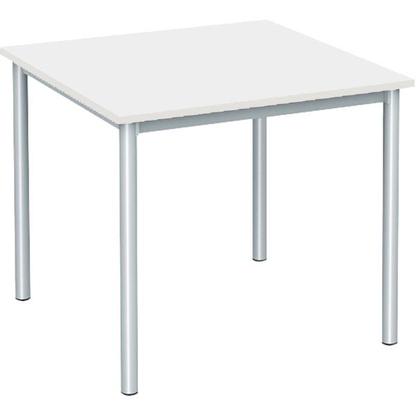MILA Tisch 80x80, Tischhöhe 46 cm, gerade Ecken - alufarben - weiss