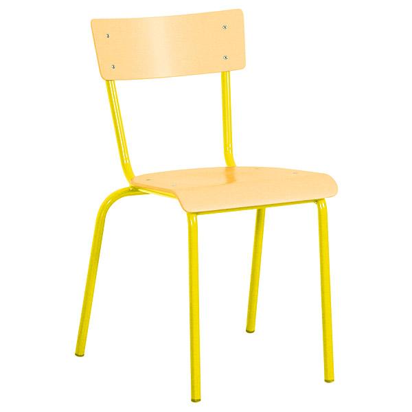 Stuhl D 5, Sitzhöhe 43 cm, für Tischhöhe 70 cm - gelb - Buche