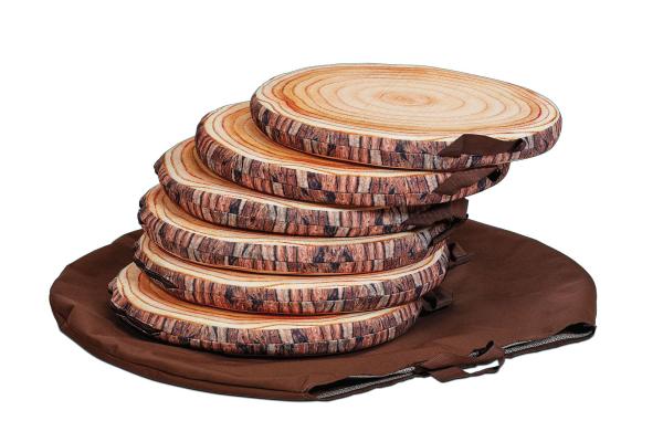 Sitzkissen in Holzoptik mit Tasche, 6er-Set