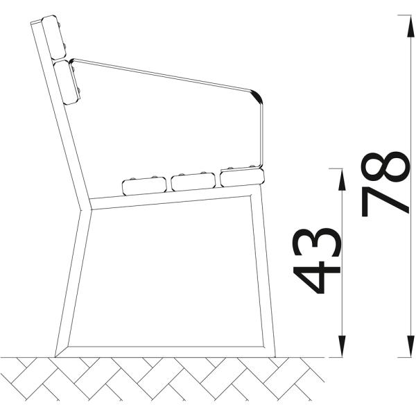 Sitzbank mit Stahlprofil, mit Armlehne