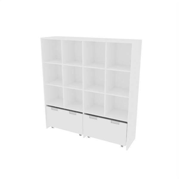 Mehrfunktionen-Schrank XL mit 2 breiten Rollbehältern, B 154, weiss - weiss - offen (Quadro 42)