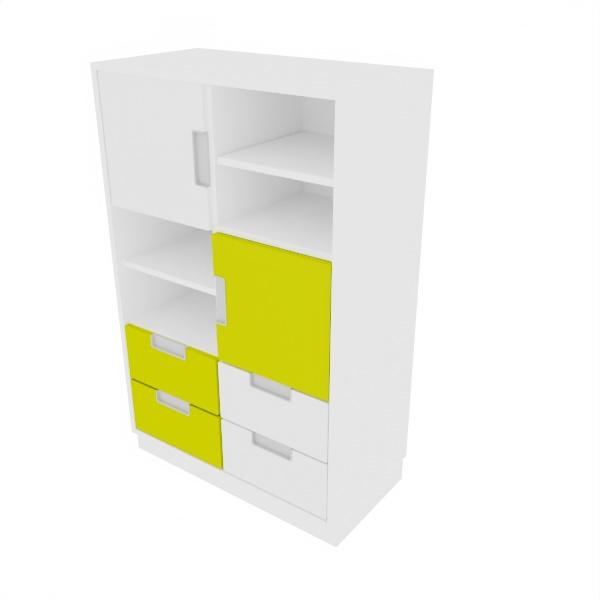 Kombischrank L mit 4 schmalen Schubladen und 2 kleinen Türen, B 79, weiss - weiss/limone (Quadro 49-180°)