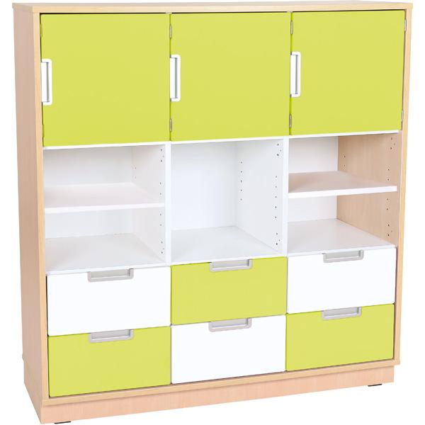 Schrank L mit 3 Türen und 6 Schubladen, B 116, weiss/limone (Quadro 52-180°)