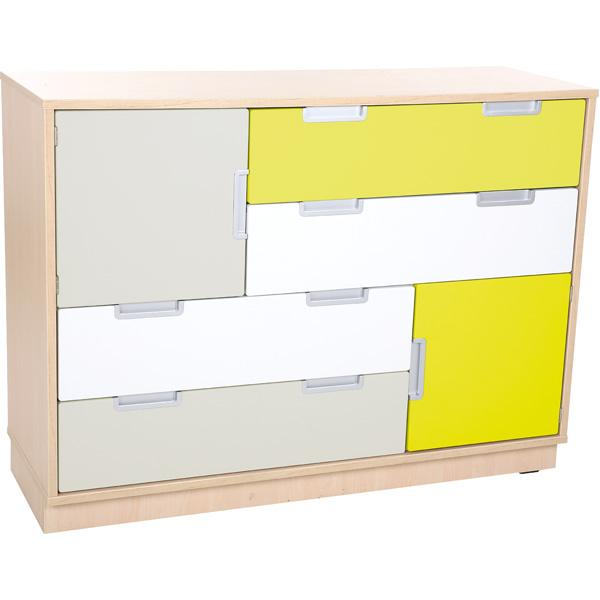 Asymmetrischer Schrank M, B 116, Ahorn - weiss/grau/limone (Quadro 61-180°)