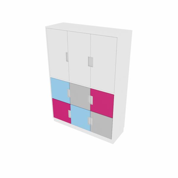 Schrank mit bunten Türen, B 116, H 164 (Quadro 97–180°), weiss