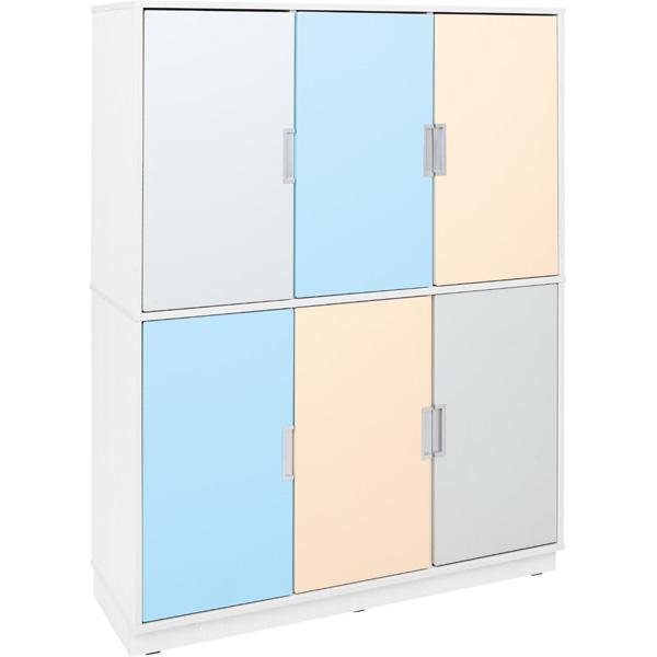 Schrank mit bunten Türen, B 116, H 164, weiss - grau/hellblau (Quadro 98-180°)
