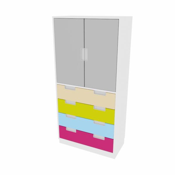 Schrank mit Schubladen und Türen, B 79, H 164 (Quadro 102–180°), weiss