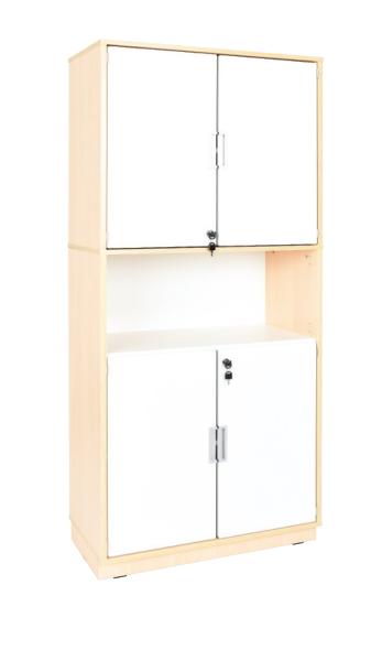 Hochschrank, abschliessbar, ohne Mittelwand, H 201, mit offenem Fach, weiss (Quadro 111-180°)