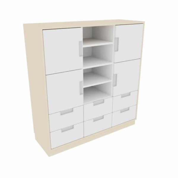 Schrank L mit 4 Türen und 6 Schubladen, B 116, weiss (Quadro 113-180°)