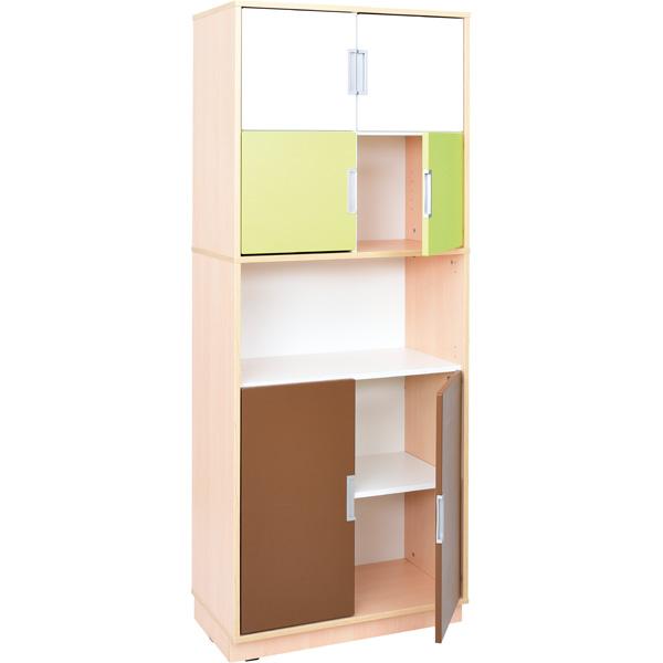 Hochschrank ohne Mittelwand, H 201 mit offenem Fach, limone/braun/weiss (Quadro 117-180°)