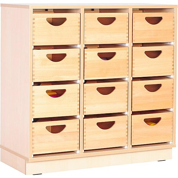 Schrank M mit 2 Trennwänden, auf Sockel + 12 Behälter (Flexi 114)