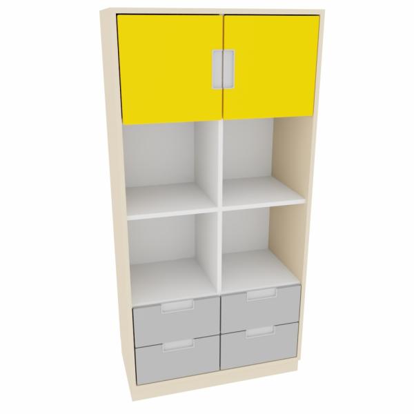 Schrank XL mit kleinen Türen und Schubladen, B 79 Ahorn - gelb/grau (Quadro 150-180°)
