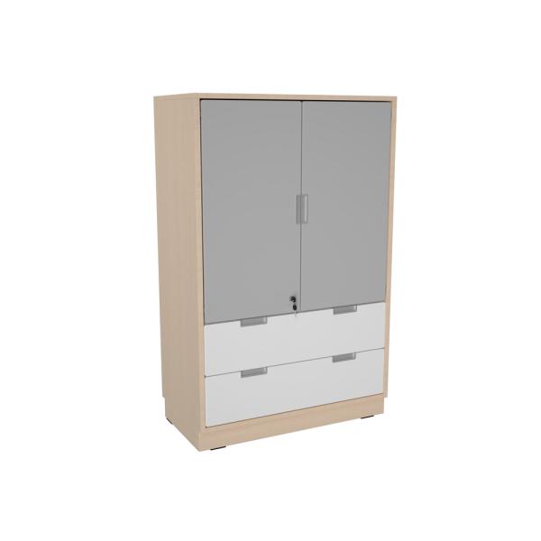 Schrank L ohne Mittelwand, mit 2 breiten Schubladen und abschliessbaren Türen B 79 - weiss/grau (Quadro 235-180°)