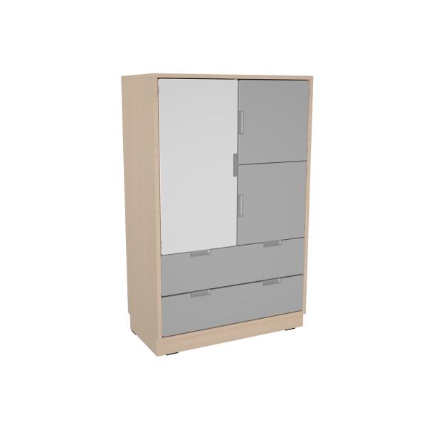 Kombischrank L mit 2 breiten Schubladen und Türen, B 79 - weiss/grau (Quadro 236-180°)