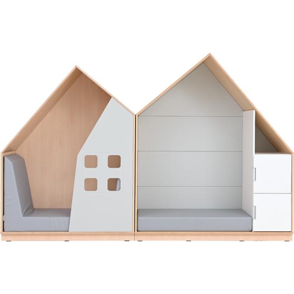 Möbelsatz Quadro Häuserzeile grau-weiss 201-180° - Ahorn