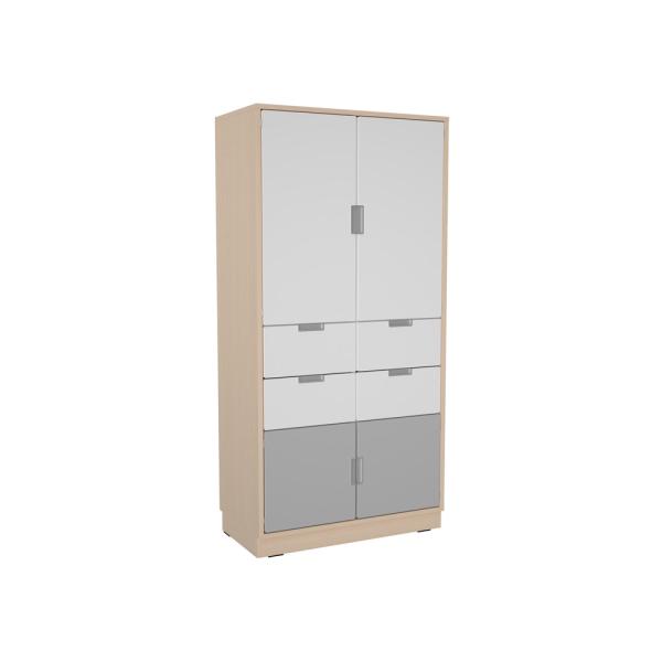 Schrank XL mit 1 Mittelwand, mit 4 Schubladen und Türen, B 79 - weiss/grau (Quadro 238-180°)