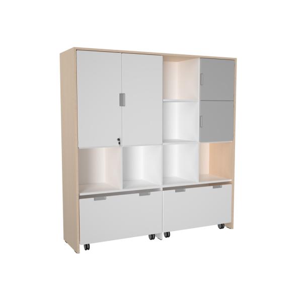 Mehrfunktionen-Schrank XL mit 2 breiten Rollbehältern, B 154 - weiss/grau (Quadro 240-180°)