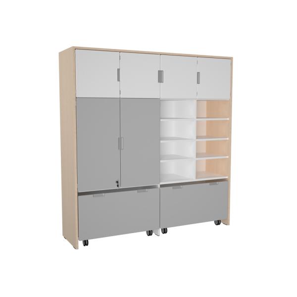 Mehrfunktionen-Schrank XL mit 2 breiten Rollbehältern, B 154 - weiss/grau (Quadro 241-180°)
