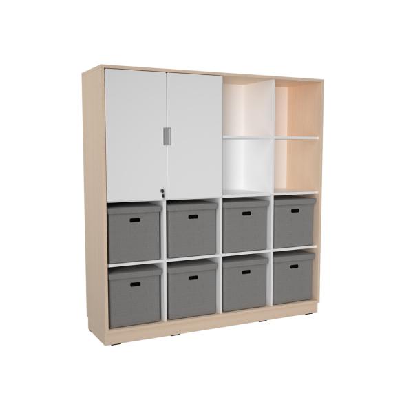 Schrank XL, B 154, mit Textilboxen - weiss/grau (Quadro 246-180°)