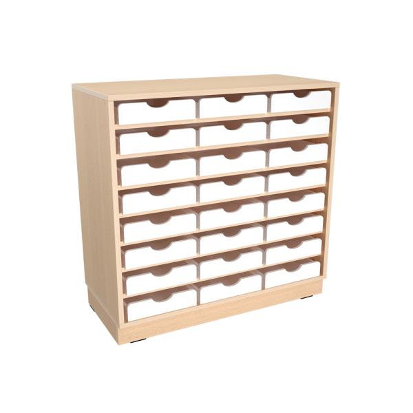 Flexi Schrank M, auf Sockel + 24 Holzbehälter flach, weiss (Flexi 139)