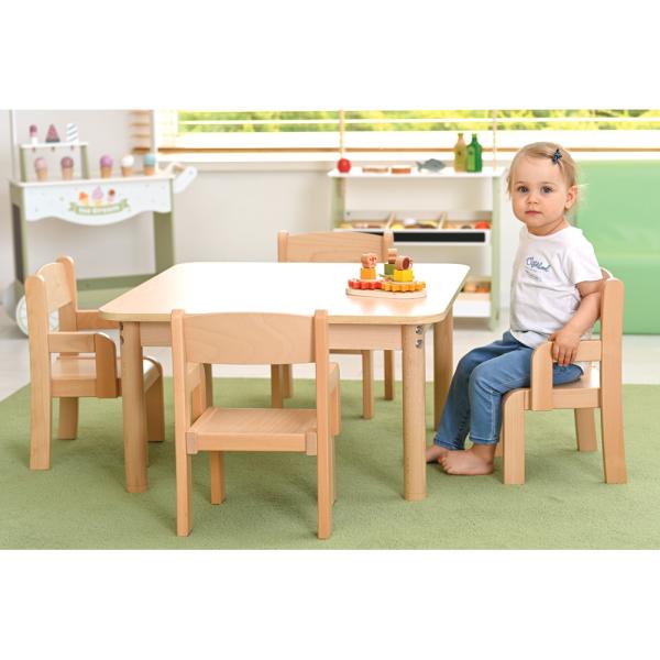 Set Nr. 1 - Quadratischer Tisch aus Ahorn mit 4 Stühlen aus Buche, Grösse 0