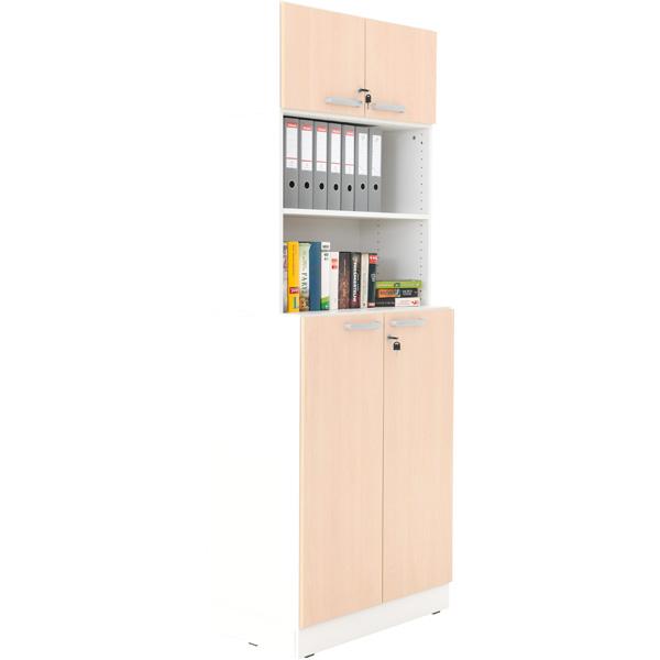 Grande - Hochschrank, T 48/38, H 223 - weiss, Türen Ahorn (Set 8)