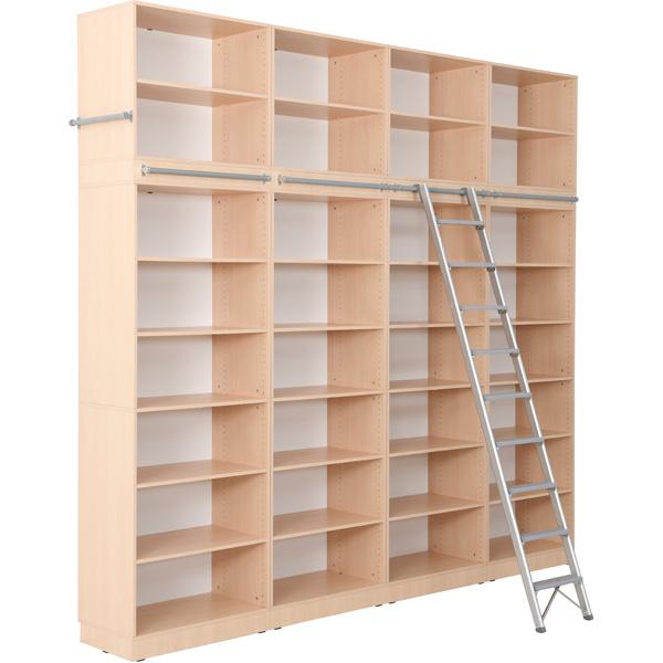 Regalwand mit Leiter, T 48, 4-reihig - Ahorn (Grande 25)