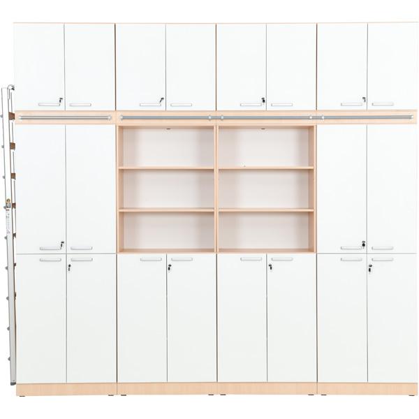Regalwand mit Leiter, T 48, 4-reihig - Ahorn, Türen weiss (Grande 27)