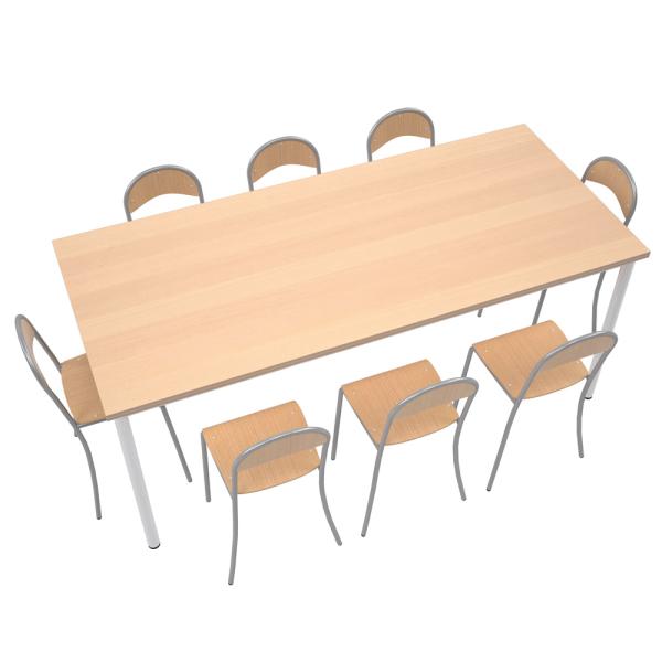 Tisch MILA 180x80 mit Stühlen P, alufarben (ZEST5393, ZEST5394, ZEST5395)