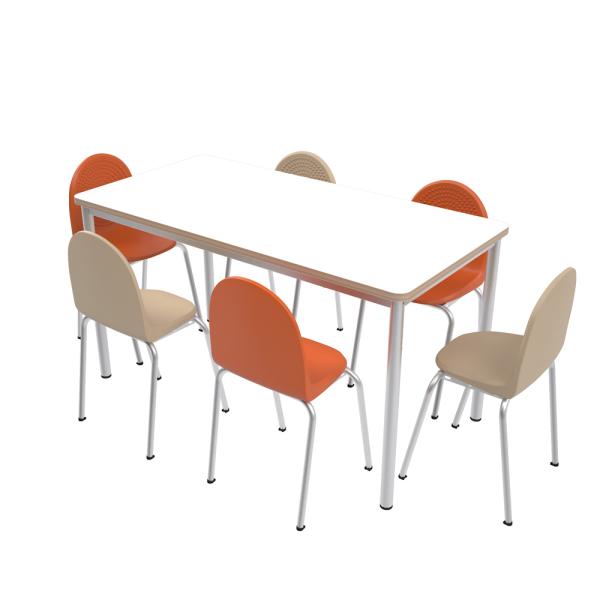 Set Nr. 79 - Gr. 6, Tisch MILA HPL-weiss 140x70 mit Stühlen Amigo, orange-beige, SH 46 cm