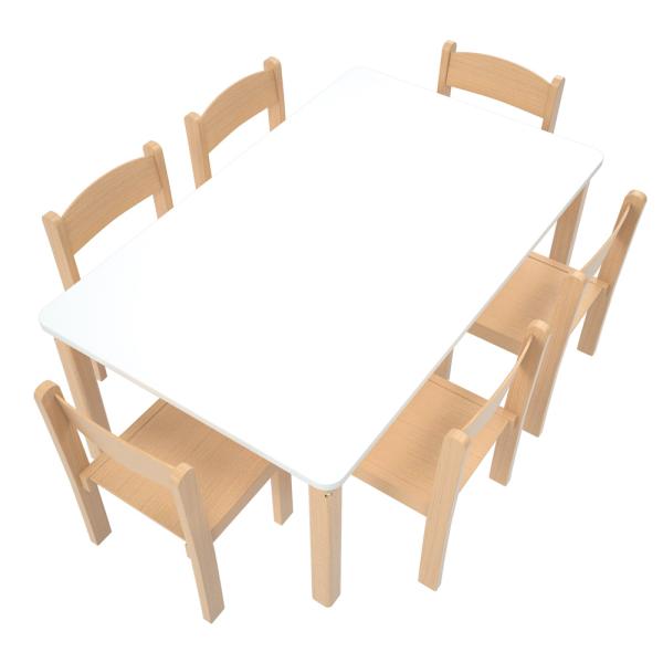 Weisser rechteckiger Tisch mit 6 Stühlen Philip