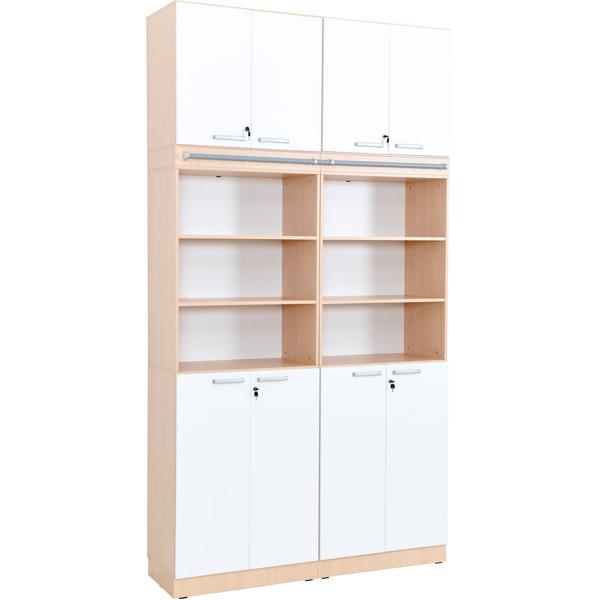 Schrankwand, T 48, 2-reihig - Ahorn, Türen weiss (Grande 43)