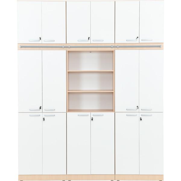 Schrankwand, T 48, 3-reihig - Ahorn, Türen weiss (Grande 44)