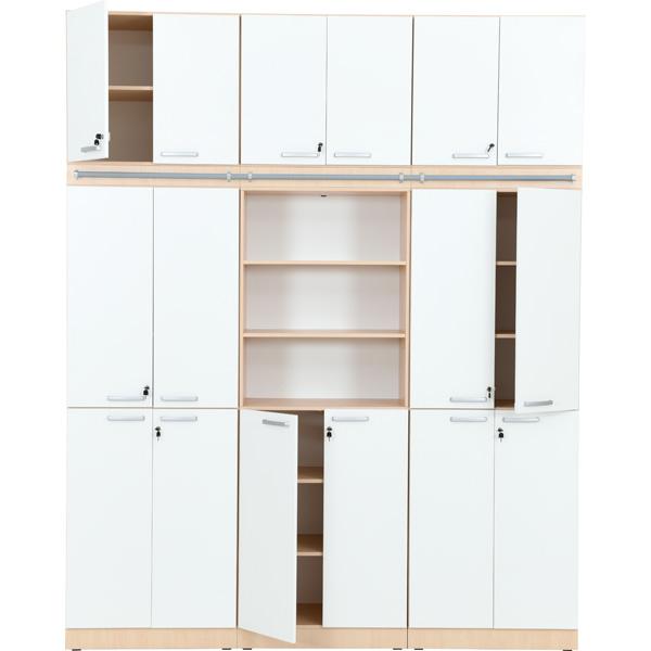 Schrankwand, T 48, 3-reihig - Ahorn, Türen weiss (Grande 44)
