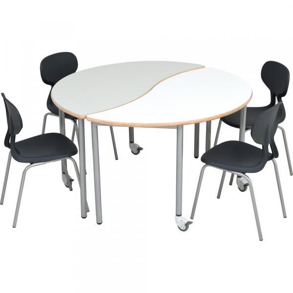 Set Nr. 147 - Gr. 6, Tische Mila HPL (halbrund wellenförmig) auf Rollen, mit 4 Stühlen Colores grau, SH 46 cm