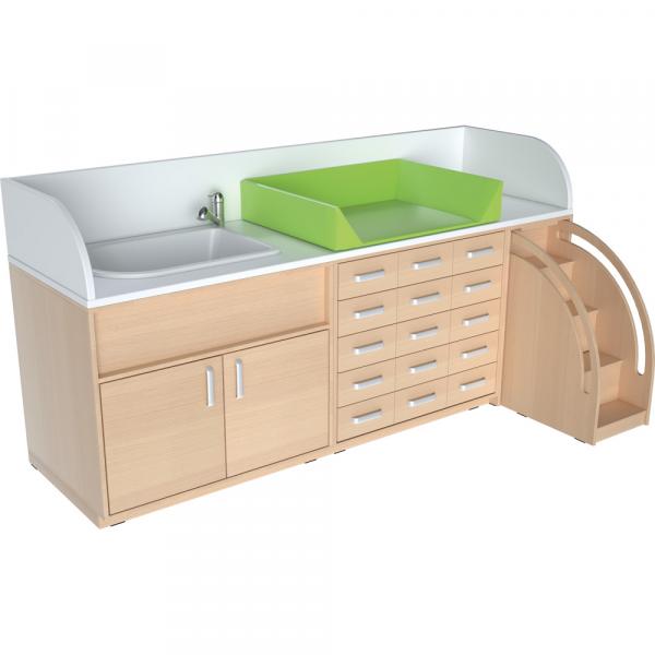 Wickelkommoden-Landschaft 4, T 75 cm, mit Badewanne, Wickelauflage hellgrün