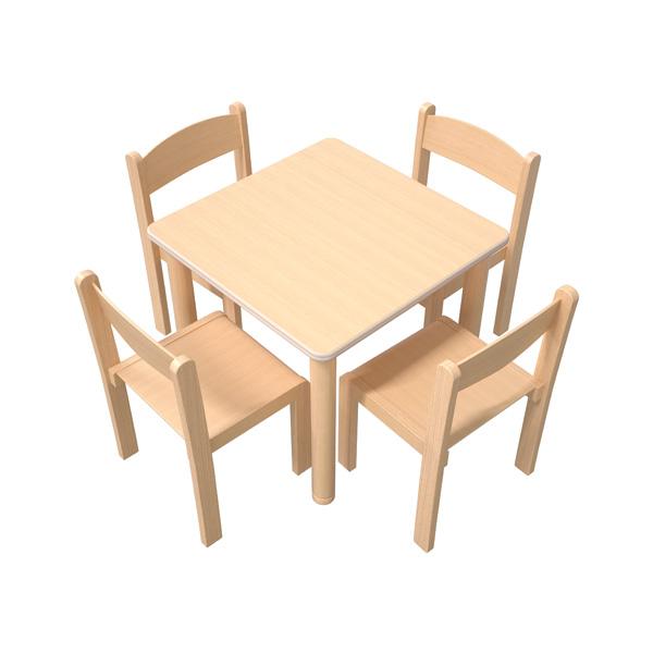 Set Nr. 156 - Gr. 2, Tisch Flexi 60x60 cm, HPL Buche, mit Stühlen Philip, SH 31 cm